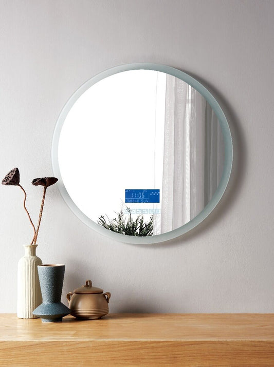 Round LED Frosted Edge Touch Screen Mirror with Integrated Bluetooth