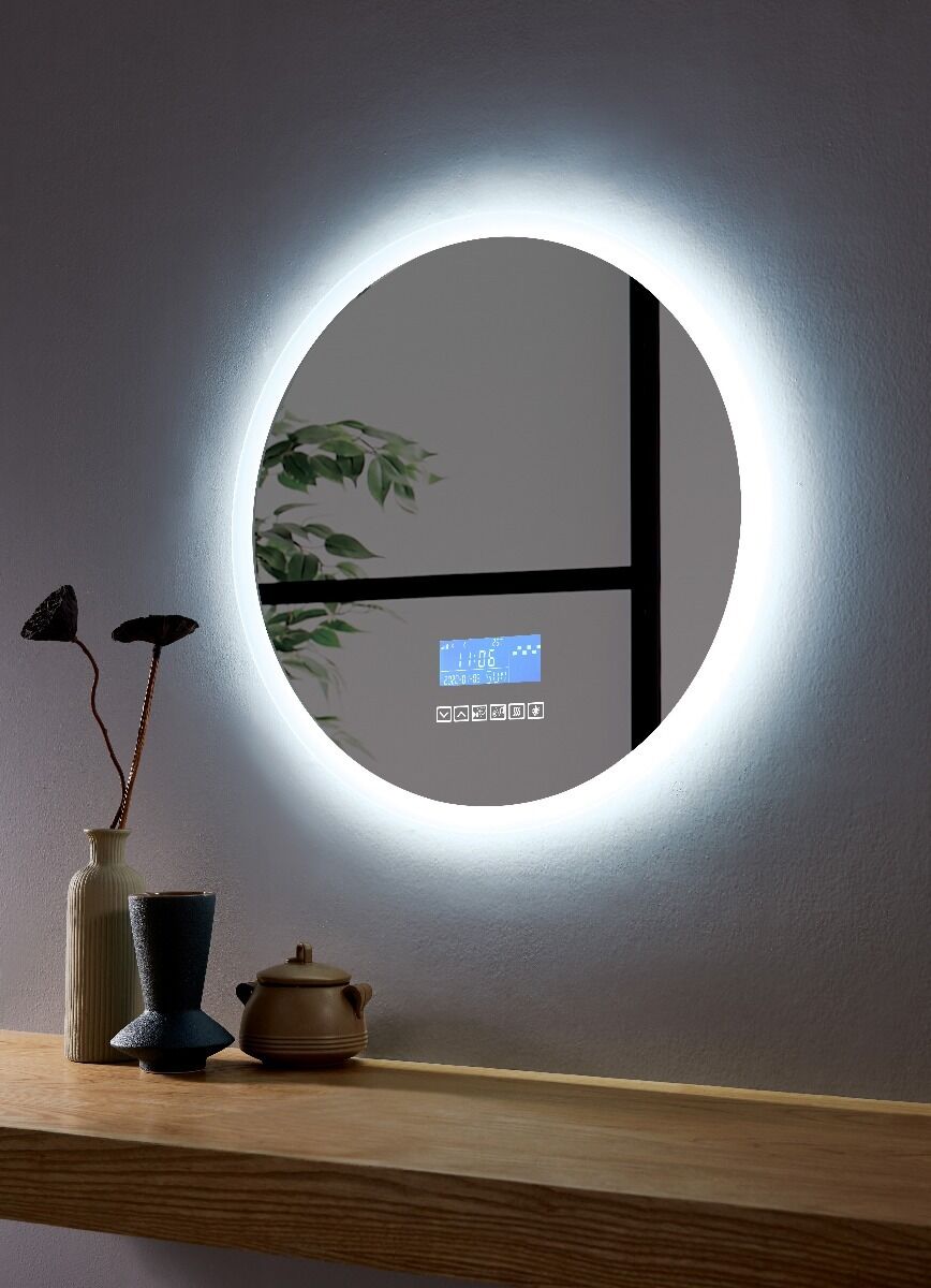 Round LED Frosted Edge Touch Screen Mirror with Integrated Bluetooth